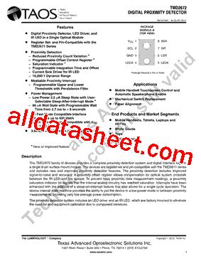 TMD2672 DIGITAL PROXIMITY DETECTOR .
